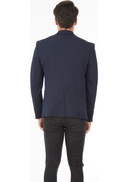 5121 Dar Kalıp Örme Kumaş Lacivert Erkek Blazer Ceket fırsatları