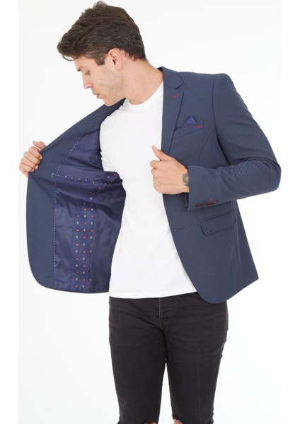 5121 Dar Kalıp Örme Kumaş Lacivert Erkek Blazer Ceket