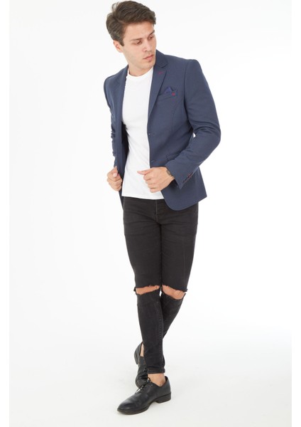 5121 Dar Kalıp Örme Kumaş Lacivert Erkek Blazer Ceket fiyatları