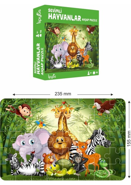 Sevimli Hayvanlar, Aslan Fil 40 Parça Mini Ahşap Puzzle