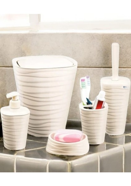 5'li Banyo Seti, Köşeli Tasarım, Kabartmalı Desen