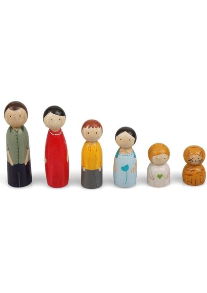 Dekoratif Peg Aile Boyama Seti Doğal Ahşap Peg Bebek Boya ve Fırça