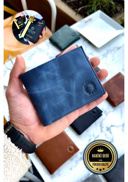 Nirvana Vintage Lacivert Hakiki Deri Erkek Cüzdan Kişiye Özel Isim Baskılı