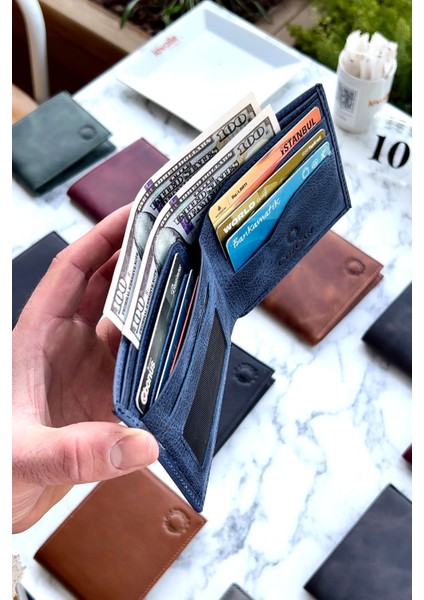 Nirvana Vintage Lacivert Hakiki Deri Erkek Cüzdan Kişiye Özel Isim Baskılı modelleri