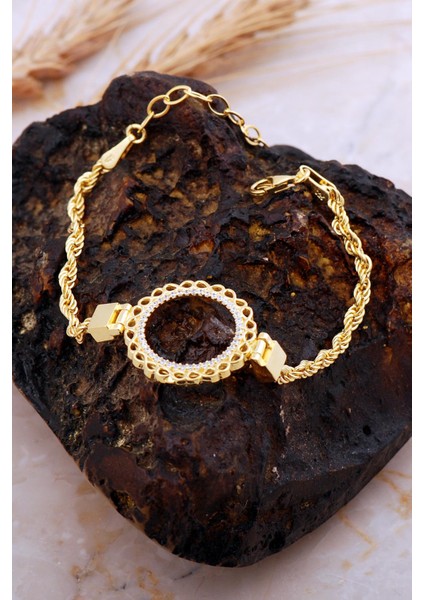 Çeyrek Çerçeveli Halat Zincir Altın Kaplama Gümüş Bileklik 4720