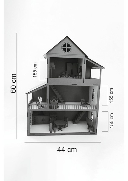 60 cm Isimli Işıklı Ahşap Oyun Evi (Kırmızı)