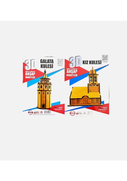Galata Kulesi ve Kız Kulesi 2 'li Set 3D Ahşap Maket (Hobi , Eğlence )