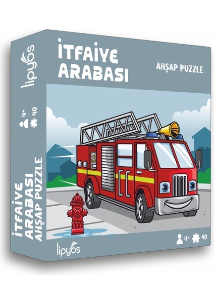 Renkli 40 Parça Mini Ahşap İtfaiye Arabası Puzzle, Eğitici ve Eğlenceli Oyuncak