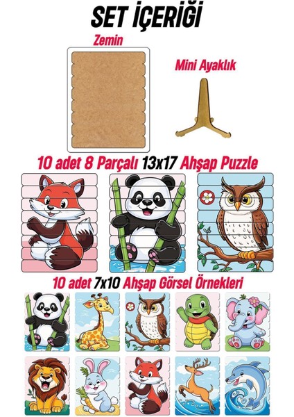 Ahşap Çubuk Puzzle, 10LU Set Puzzle, Hayvan Puzzle, Montesorri Puzzle