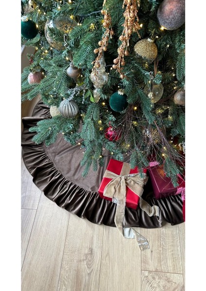 Kadife Yılbaşı Ağacı Örtüsü Pileli Yılbaşı Çam Ağacı Örtüsü 150 cm Çaplı