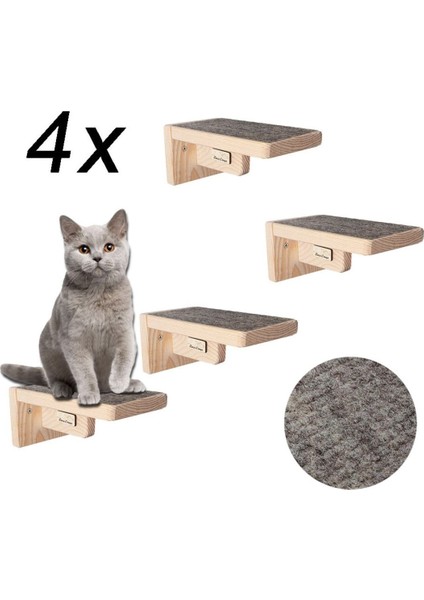 Doğal Ahşap Güçlendirilmiş 18CM Kedi Basamağı Kedi Köprüsü Duvar Yürüyüş Yolu (4 Adet)