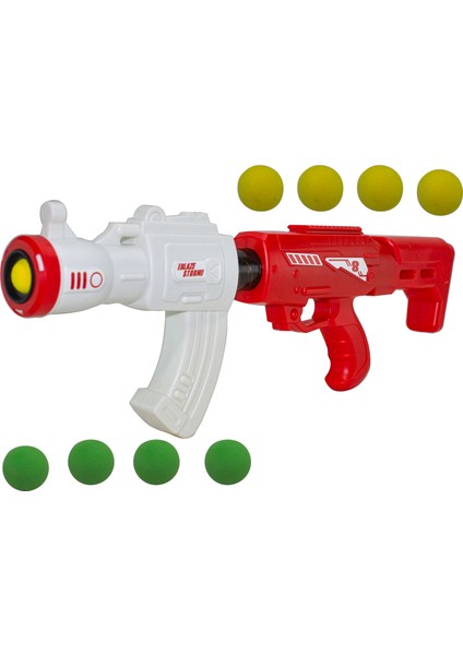 Oyuncak Top Atan Tüfek 50 cm 8 Adet Sünger Top Kırmızı