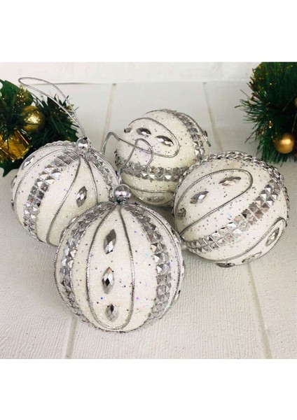 4 Adet Luxury Seri Cici Top Ağaç Süsü Beyaz 547133