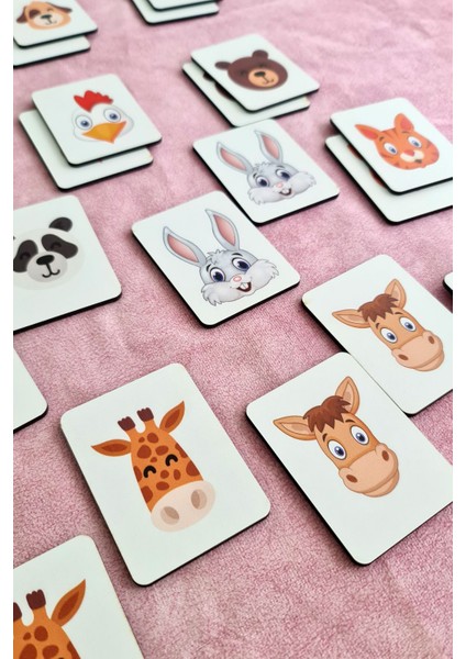 Ahşap Hayvanlar Eşleştirme Oyunu, Zeka Kartları, Çocuklar İçin Eğitim Materyali