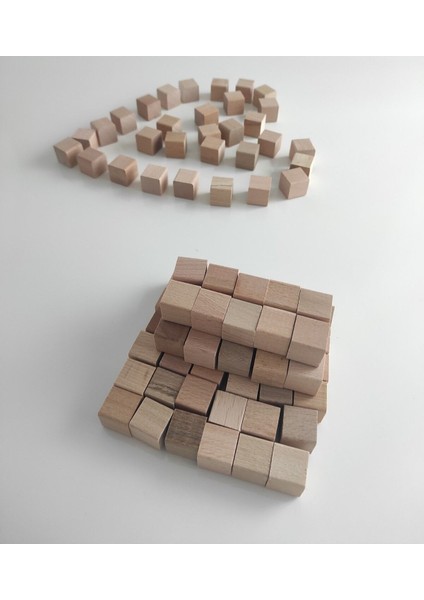 Doğal Ahşap Küp Blok, Montessori Eğitim Seti, 2x2x2 cm, 100-500 parça, Kahverengi, 3+ yaş