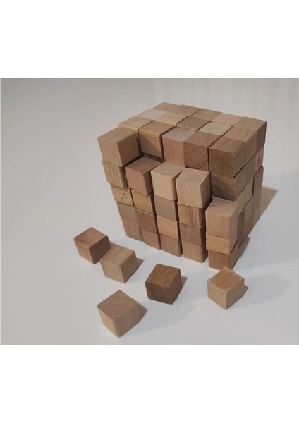 Doğal Ahşap Küp Blok, Montessori Eğitim Seti, 2x2x2 cm, 100-500 parça, Kahverengi, 3+ yaş