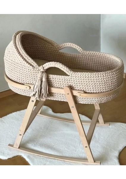 El yapımı ahşap standlı bebek puset, şık tasarım, 0-10 kg taşıma kapasitesi