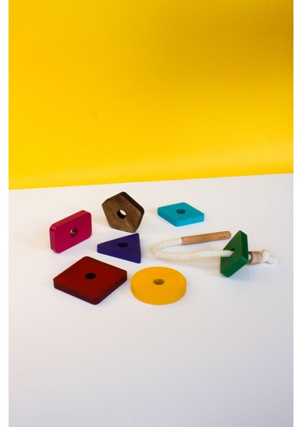 Renkli 7 Parça Ahşap Eğitici Oyuncak Seti, 2+ Yaş, Montessori İp Geçirme