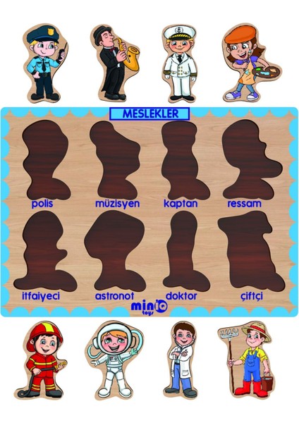 Ahşap Türkçe Sebzeler+Meslekler+Sekiller+Sayilar 4’lü Set Eğitici-Öğretici Yapboz