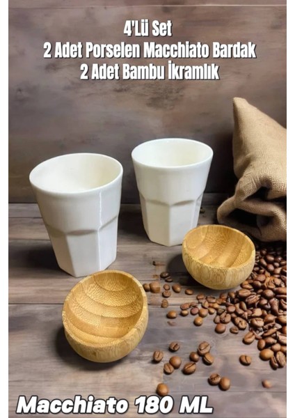 4'lü Set - 2 Adet Macchiato Bardak - 2 Adet Bambu Ikramlık