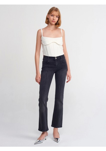 Nervür Dikişli Siyah Denim Pantolon