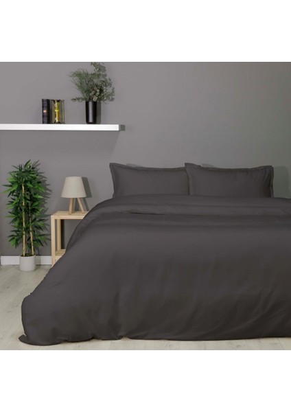 Çift Kişilik Bambu Saten Nevresim Takımı Plain Gri