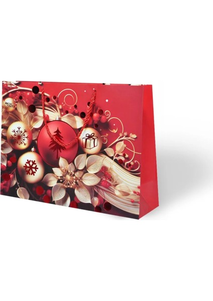 Yılbaşı Varak Baskılı Lüks Ipli Karton Çanta - Noel - 32X25X11 cm - 1 Adet - Ç041