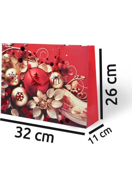 Yılbaşı Varak Baskılı Lüks Ipli Karton Çanta - Noel - 32X25X11 cm - 1 Adet - Ç041