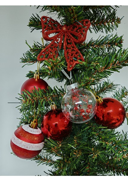 6 cm 5 Adet Premıum Yılbaşı Ağaç Süsleme Topları ve 10 cm Fiyonk Süs - 6'lı Paket - YIL063 modelleri