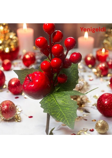 4 Adet 20 cm büyük Meyveli 12 Adet Mini Kokina ve Yapraklı Yılbaşı Süsü Süs Dekorasyon T1114