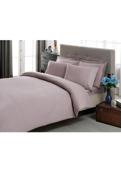 Çift Kişilik Premium Basic Stripe Saten Nevresim Takımı Lila