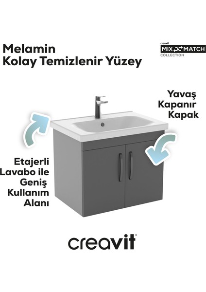 D10 Eksen Lavabo Dolabı Kapaklı 65 cm Melamin Kapak