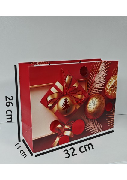 Yılbaşı Varak Baskılı Lüks Ipli Karton Çanta - Noel - 32X25X11 cm - 1 Adet - Ç042