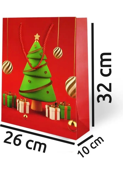 Yılbaşı Varak Baskılı Lüks Ipli Karton Çanta - Noel - 26X32X10 cm - 1 Adet - Ç037