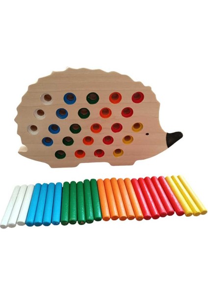 Montessori Ahşap Eğitici Oyuncak Tak Çıkar Renkli Kirpi