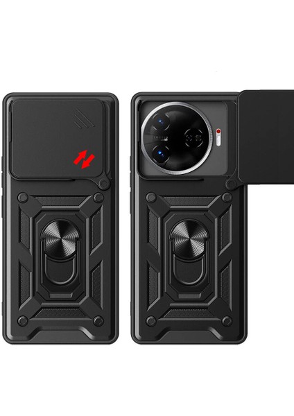 Tecno Camon 30 Pro 5G Kılıf Magnetik Standlı Kamera Korumalı Zore Sürgülü Vega Kapak