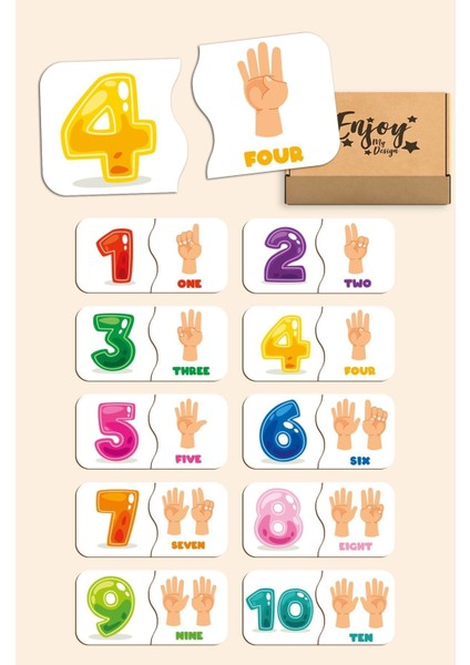 Renkli sayı öğrenme eğlenceli ahşap ikili puzzle çocuk oyunu 1+ yaş