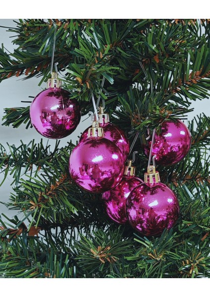 4 cm Fuşya Renk Yılbaşı Ağaç Süsleme Topları 6'lı Paket - YIL054