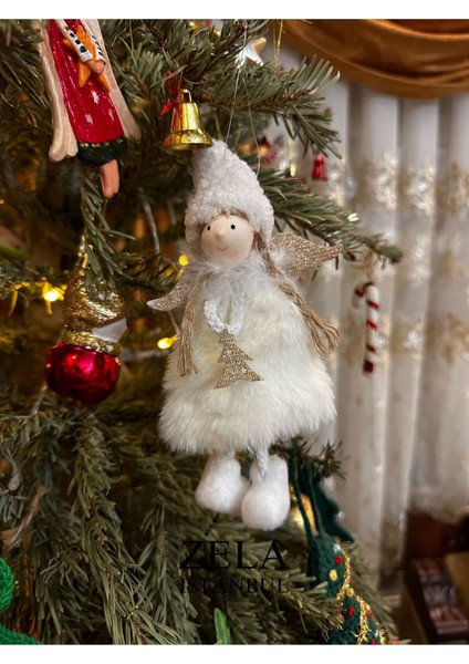 El Yapımı Beyaz Melek Yılbaşı Çam Ağacı Süs 18 cm Çocuk Genç Odası