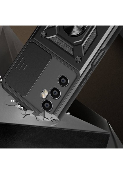 Realme C65 4G Kılıf Magnetik Standlı Kamera Korumalı Zore Sürgülü Vega Kapak