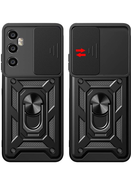 Realme C65 4G Kılıf Magnetik Standlı Kamera Korumalı Zore Sürgülü Vega Kapak