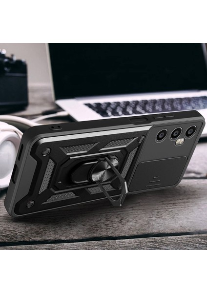 Realme C65 4G Kılıf Magnetik Standlı Kamera Korumalı Zore Sürgülü Vega Kapak