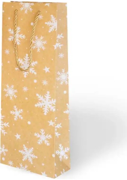 Yılbaşı Varak Baskılı Lüks Ipli Karton Çanta - Noel - Gold Detaylı - 12X35X9 cm - 1 Adet - Ç034