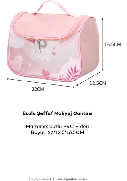 Şeffaf Desenli Makyaj Çantası Pembe