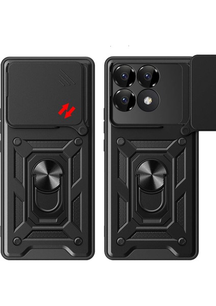 Xiaomi Poco F6 Pro Kılıf Magnetik Standlı Kamera Korumalı Zore Sürgülü Vega Kapak