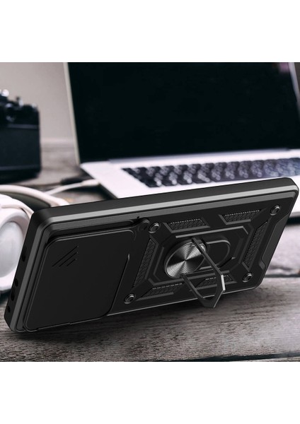 Xiaomi Poco F6 Pro Kılıf Magnetik Standlı Kamera Korumalı Zore Sürgülü Vega Kapak
