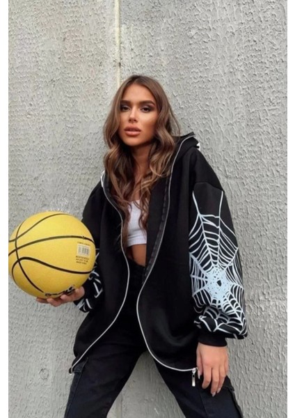 Bape Spider Baskılı Oversize Hırka - Siyah