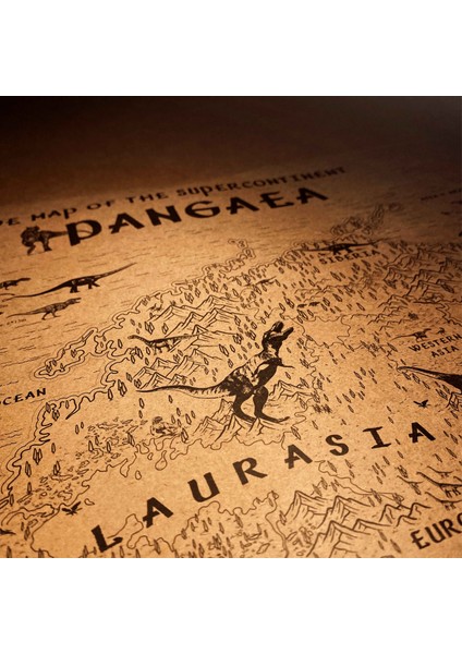 Pangea ve Dinazorlar Çağı Fantastik Haritası 50*70CM, Jurassic Periyot Poster