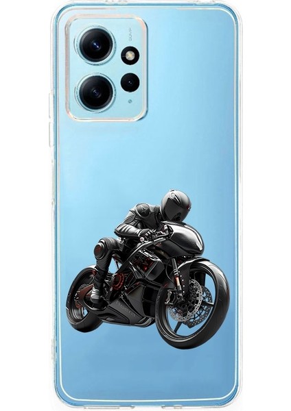 Xiaomi Redmi 12 Uyumlu Siyah Motosiklet Desenli Silikon Kılıf