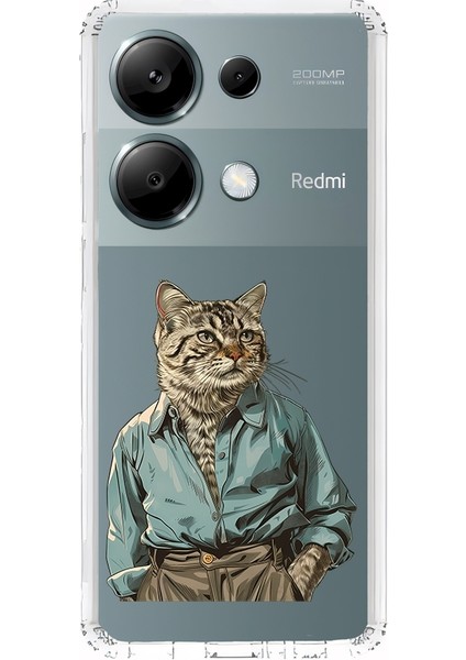 Xiaomi Redmi Note 13 Pro 4g Uyumlu Gömlekli Kedi Desenli Silikon Kılıf